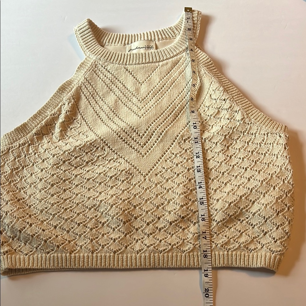 Freshman 1996 Retro High Neck Cream Knit Sleeveless Cropped Sweater Top SZ L EUC - Picture 7 of 8